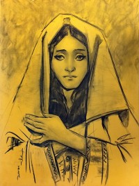 Doda Baloch, Tribad Girl, 20 x 27 Inch, Charcoal on Paper, Figurative Painting, AC-DDB-009